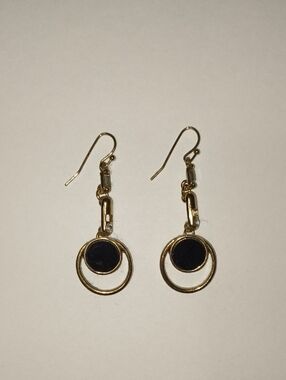 Gold-Tone Drop Earrings with Black Disc Accent - Women Jewelry